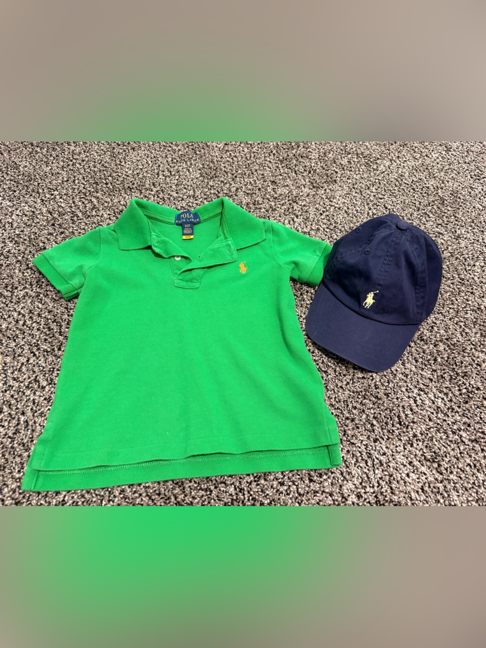 Ralph Lauren Bright Green Kids Polo with Navy Ball Cap